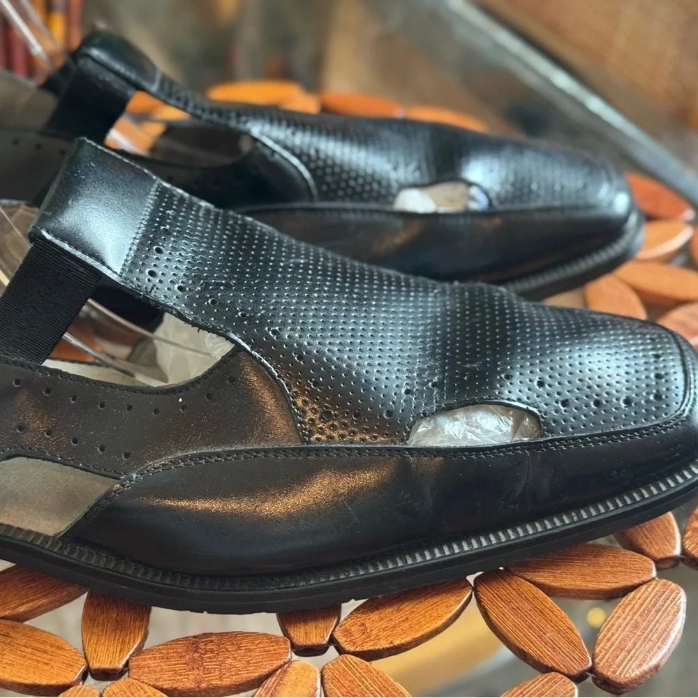 Stacy Adams Black Perforated Cap Toe Slingback City Sandal Size 13